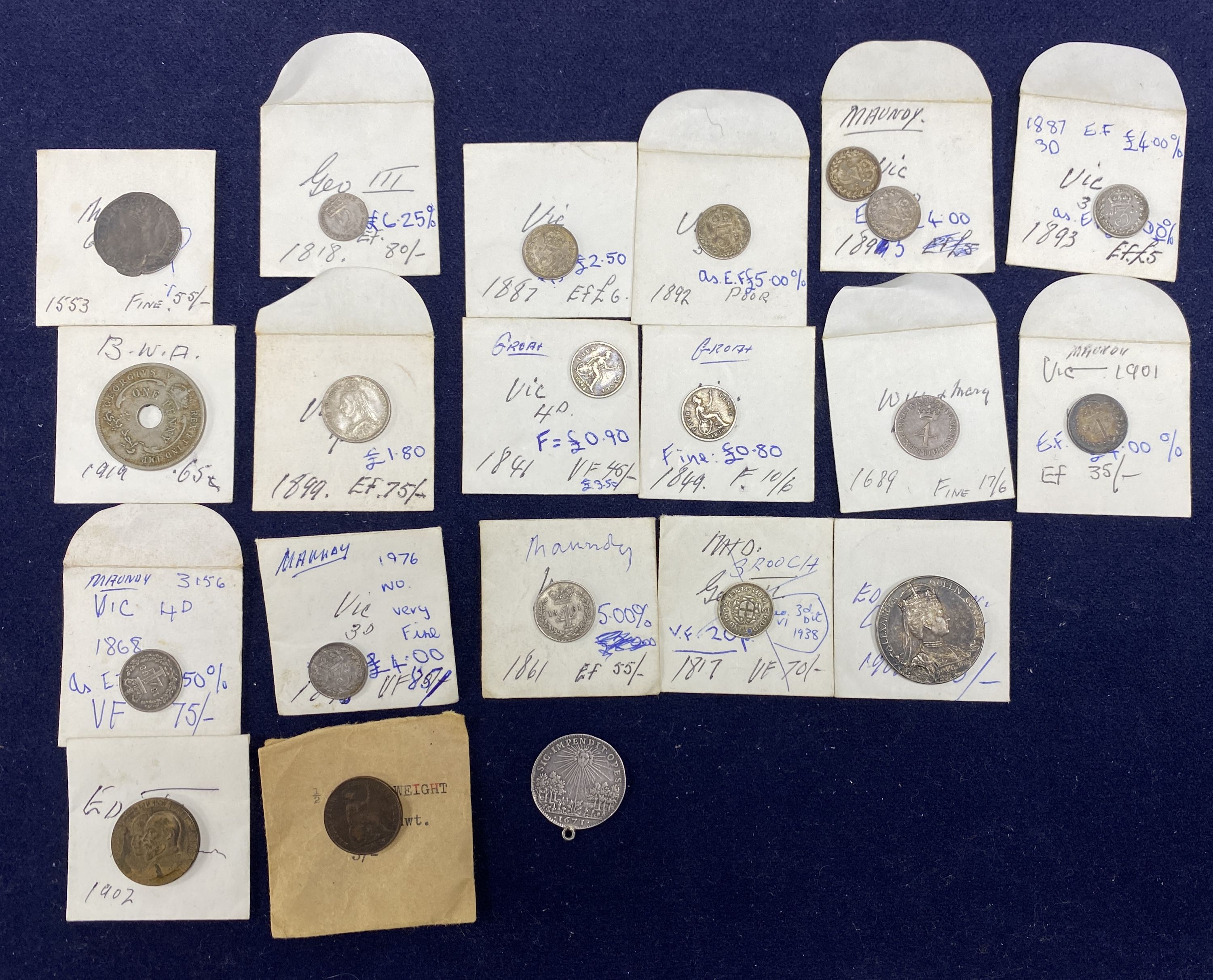 UK coins 16th-20th century, to include a Mary I groat, various maundy 2d - 4d, etc. together with