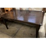 A 19th century style French rectangular walnut extending dining table, 220cm extended width 100cm