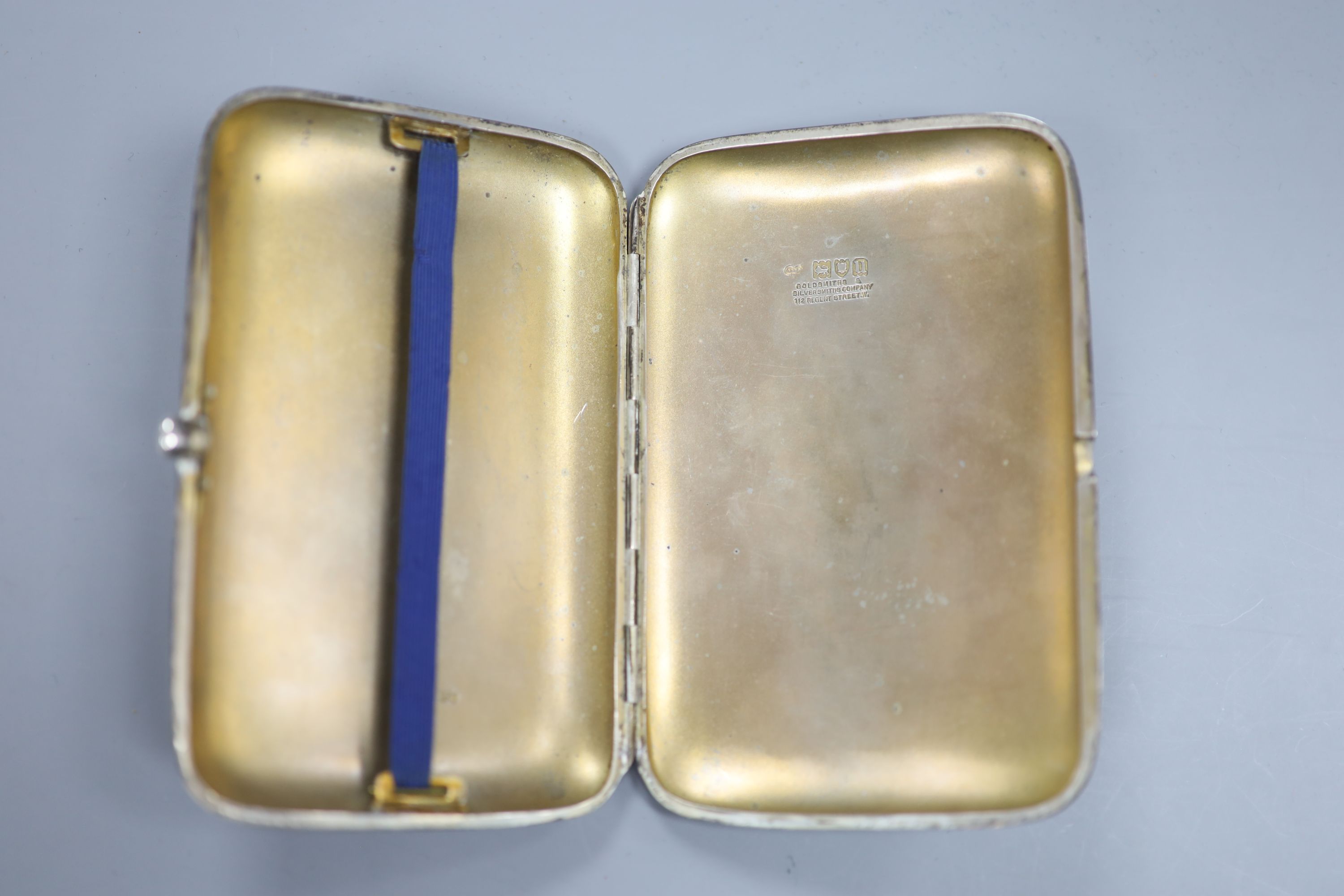 A George V silver cigarette case, Goldsmiths & Silversmiths Co Ltd, London, 1915, 12.8cm, gross - Image 2 of 3