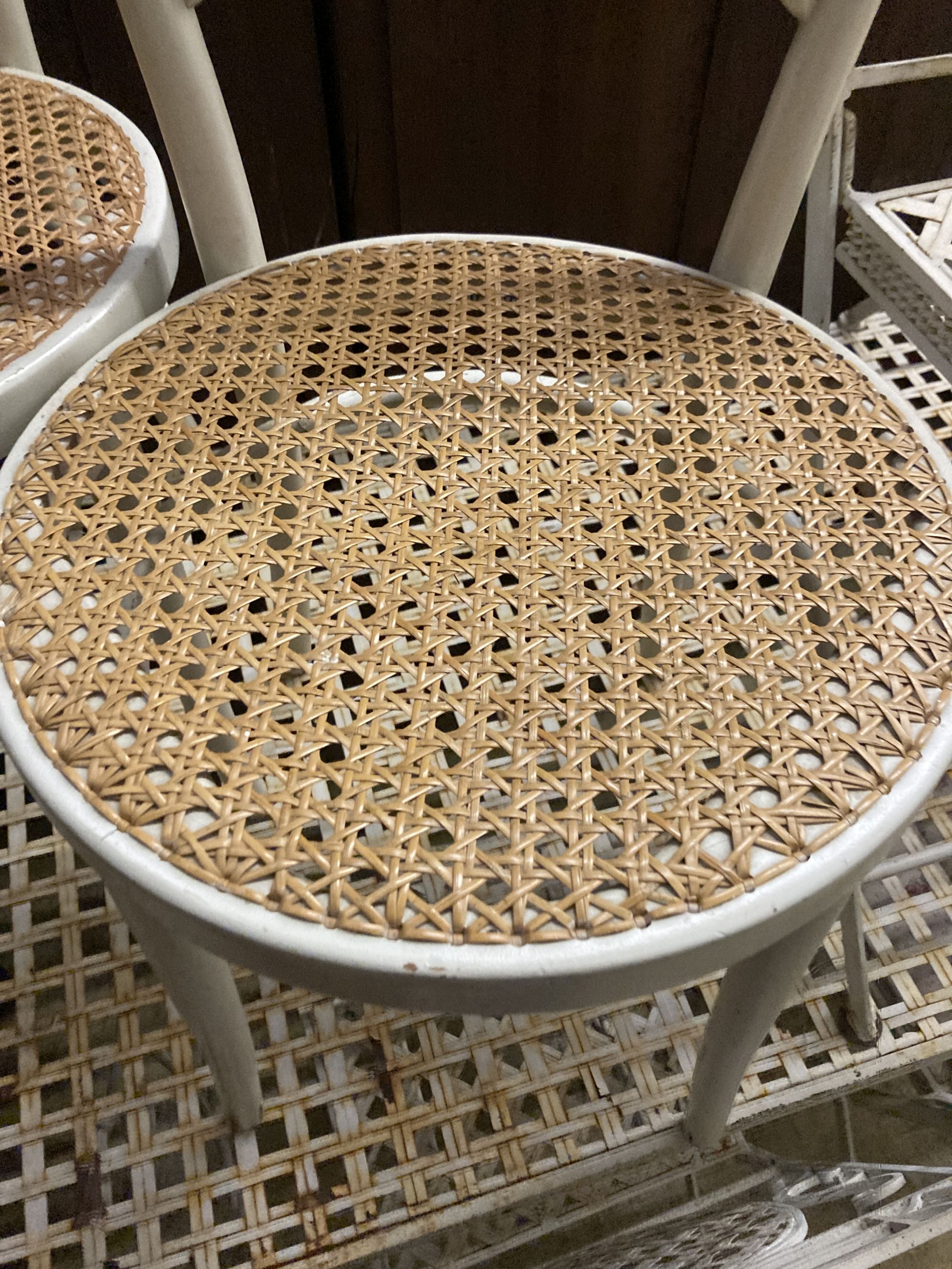 Two Edwardian cane seat chairs and a pair of painted Bentwood cane seat chairs - Image 7 of 7