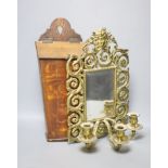 A Victorian cast brass girandole and an early 19th century mahogany candle box, longest 42cm