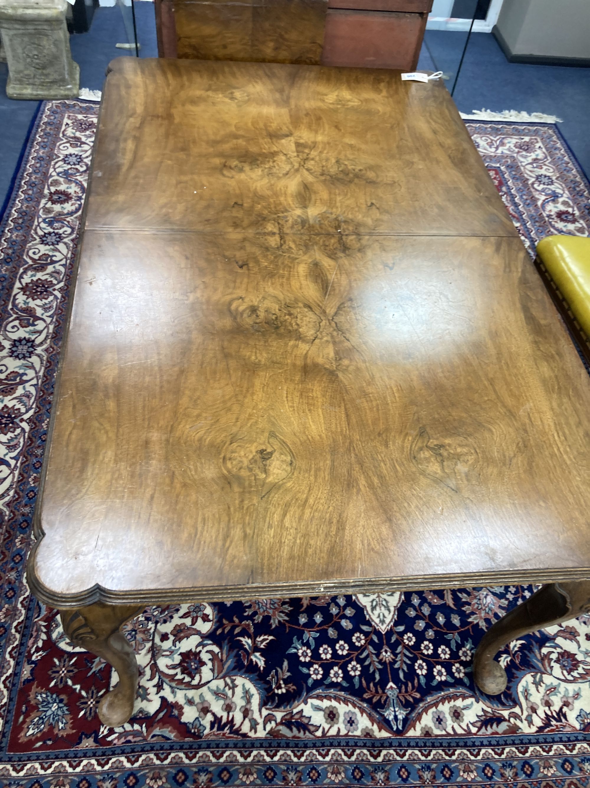 A Queen Anne revival walnut extending dining table, length 182cm extended (one spare leaf), width - Image 2 of 5