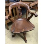 A Victorian mahogany swivel desk chair, width 60cm, depth 52cm, height 84cm