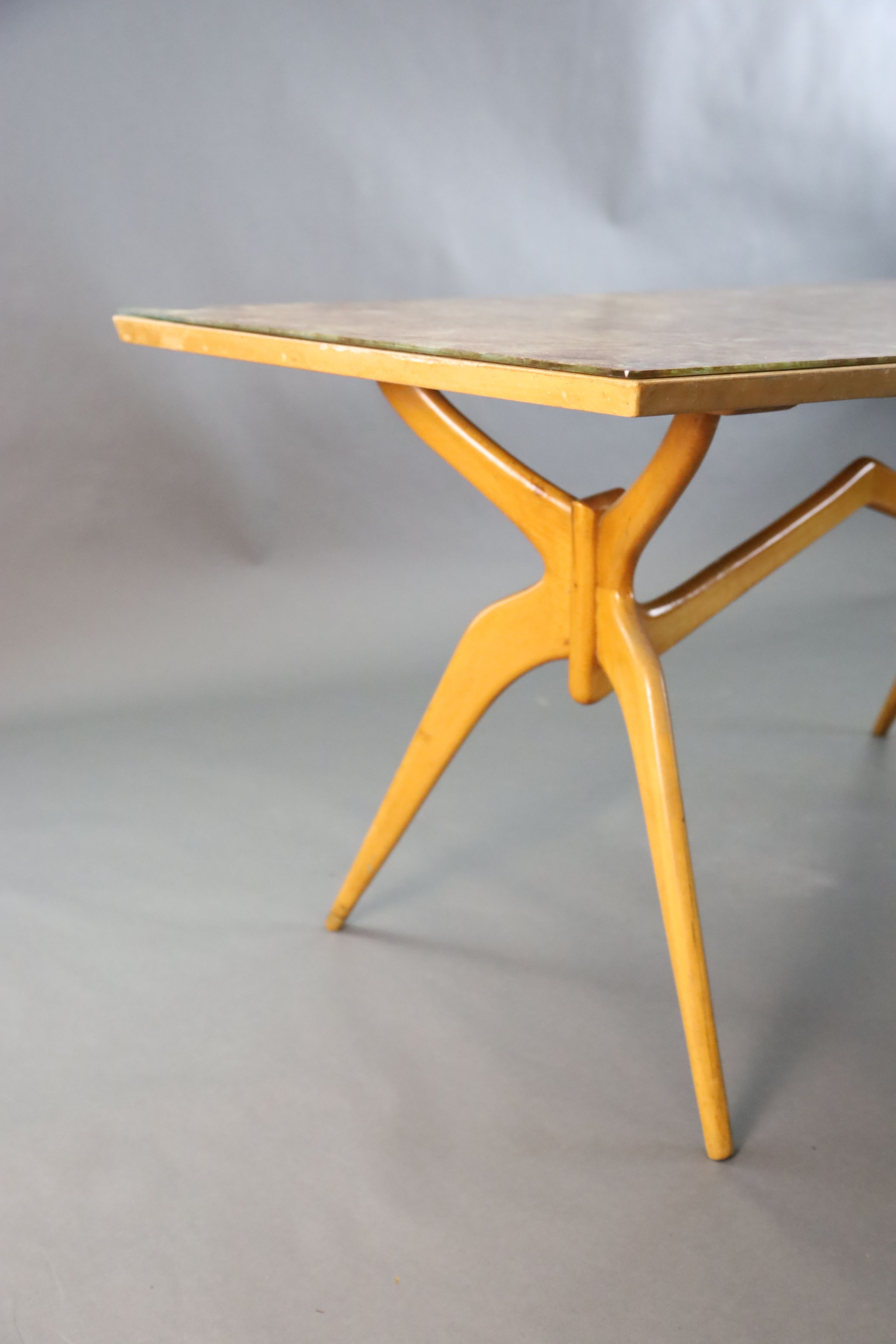 A Carlo Graffi and Franco Compo glass topped beech dining table, of canted rectangular form, with - Image 3 of 5