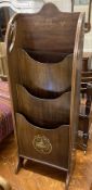 An Edwardian mahogany stencil decorated newspaper stand, width 37cm, depth 22cm, height 102cm