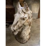 A cast iron horse head tethering post capitol, height 49cm