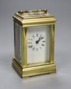 A late 19th century French brass cased eight day carriage timepiece, height 9cm