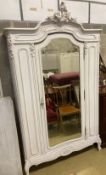 A late 19th century French painted mirrored armoire, width 144cm, depth 50cm, height 236cm
