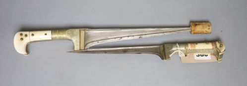 Two Indian army daggers, bone handles, one engraved 1939, with bone mounted handle, the other an