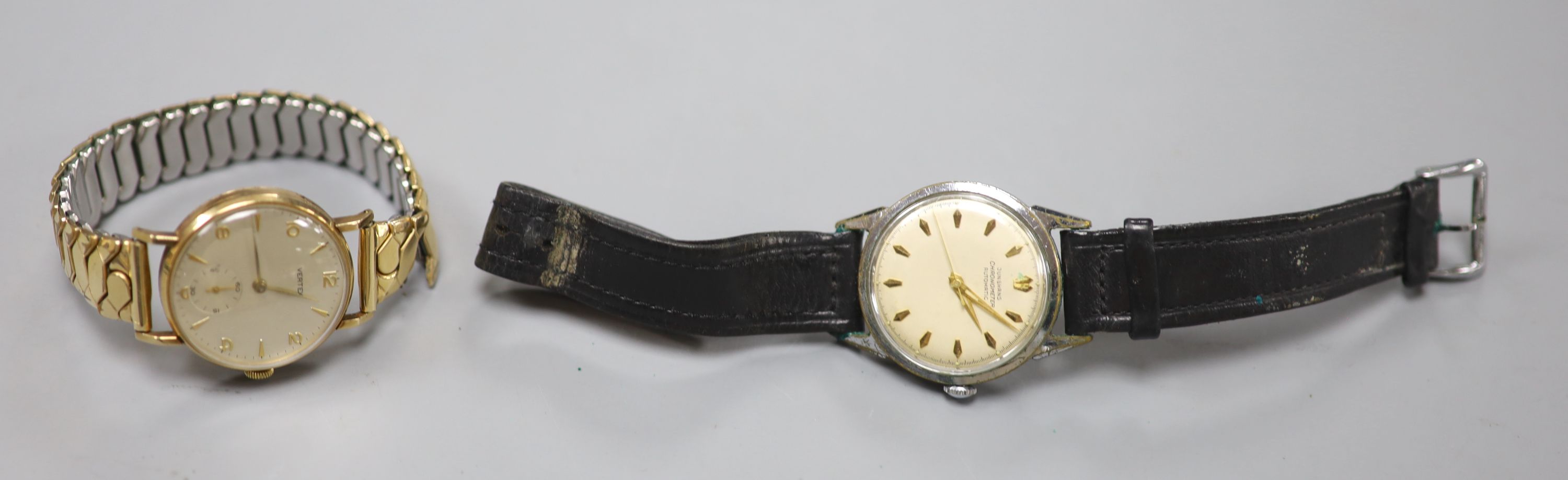 A gentleman's 9ct gold Vertex manual wind wrist watch, with case back inscription, on gold plated - Image 2 of 3