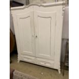 A 19th century Continental painted pine two door wardrobe, width 150cm depth 52cm height 179cm