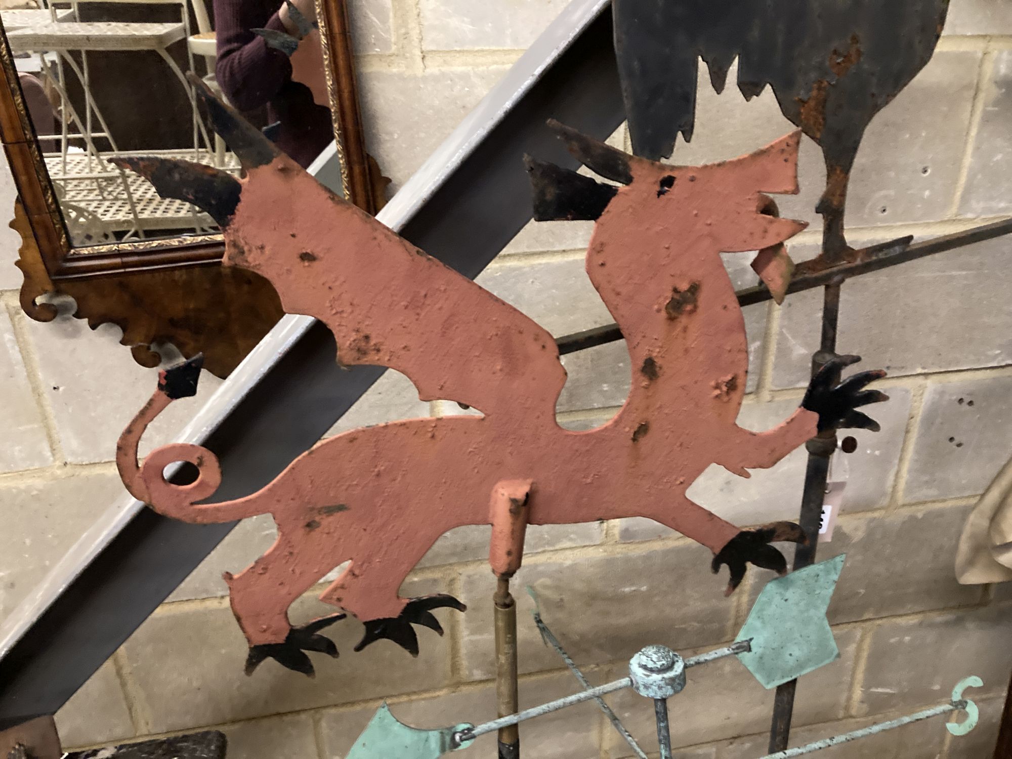 Three cast iron and metal weather vanes, largest 158cm high - Image 3 of 5