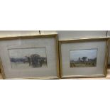 H.R. 1886, two watercolours, Harbour scene and View of a cornfield, monogrammed and dated, 17.5 x