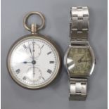 A 1930's Bulova plated wristwatch on later stainless steel bracelet and a Spikins from Dent