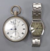 A 1930's Bulova plated wristwatch on later stainless steel bracelet and a Spikins from Dent