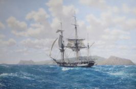 John Chancellor, signed colour print, 'HMS Beagle in the Galapagos', 52 x 74cm