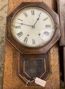 A Victorian mahogany eight day drop dial wall clock, with octagonal dial, height 60cm