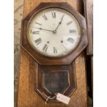 A Victorian mahogany eight day drop dial wall clock, with octagonal dial, height 60cm