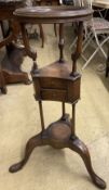 A George II style mahogany washstand, with open bowl stand over two triangular soap drawers and a