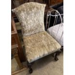 A pair of George III style mahogany framed side chairs with upholstered seats and backs, width 60cm,