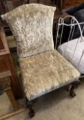 A pair of George III style mahogany framed side chairs with upholstered seats and backs, width 60cm,