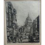 Henry Lambert, etching, Fleet Street and St Paul's, London, signed in pencil, 19 x 15cm
