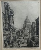 Henry Lambert, etching, Fleet Street and St Paul's, London, signed in pencil, 19 x 15cm