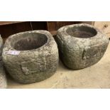 A pair of square pebble effect reconstituted stone garden planters, width 39cm, height 33cm