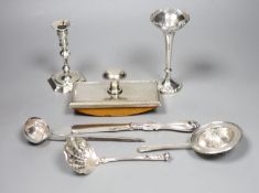An Austro-Hungarian beaded and planished silver-mounted desk blotter and six other items, comprising