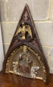 A Gothic oak ecclesiastical wall plaque, width 46cm, height 67cm