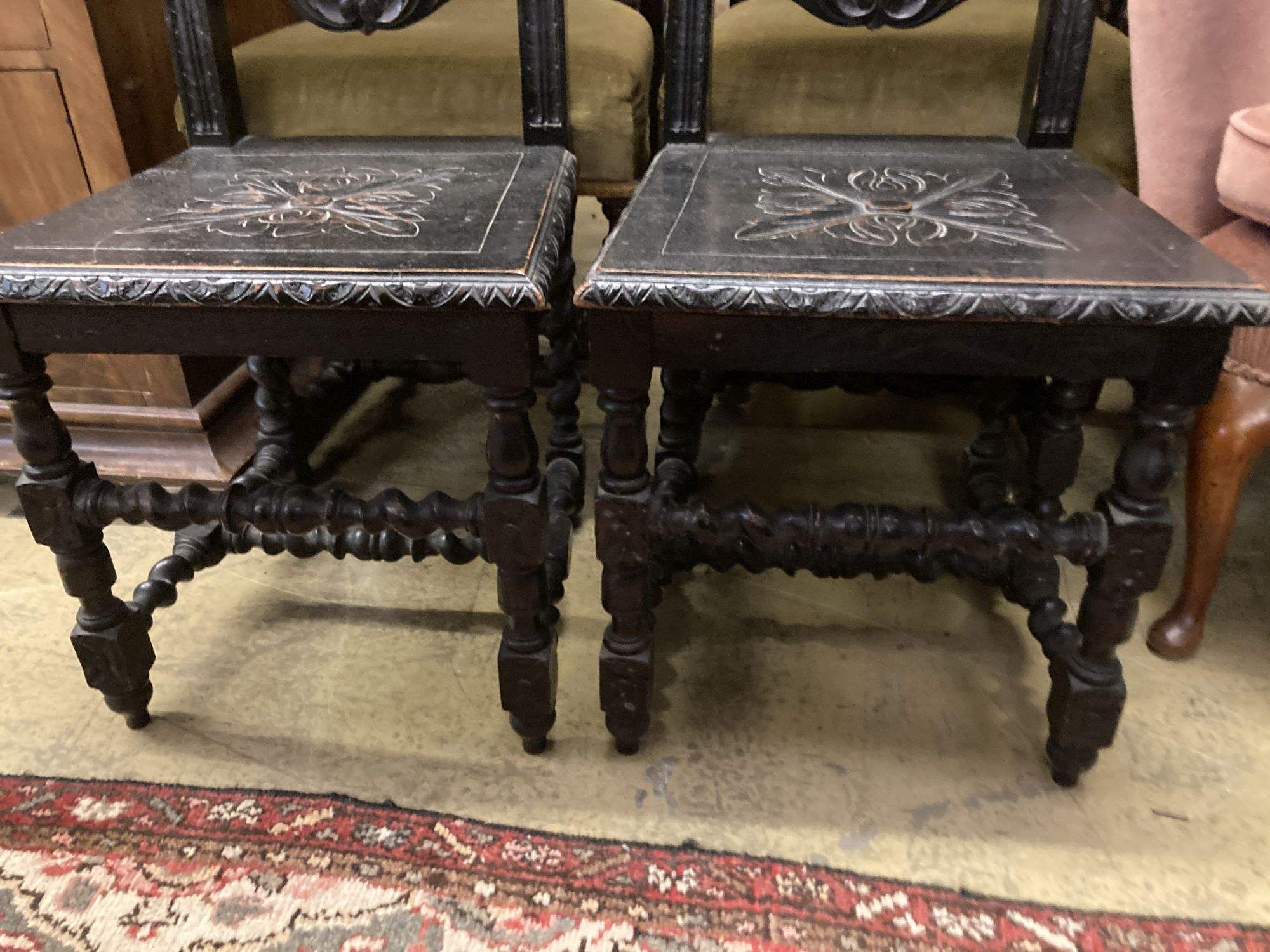 Two pairs of Victorian carved oak dining chairs - Image 6 of 6