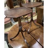 A pair of Regency style octagonal mahogany tripod wine tables, width 44cm depth 38cm height 72cm