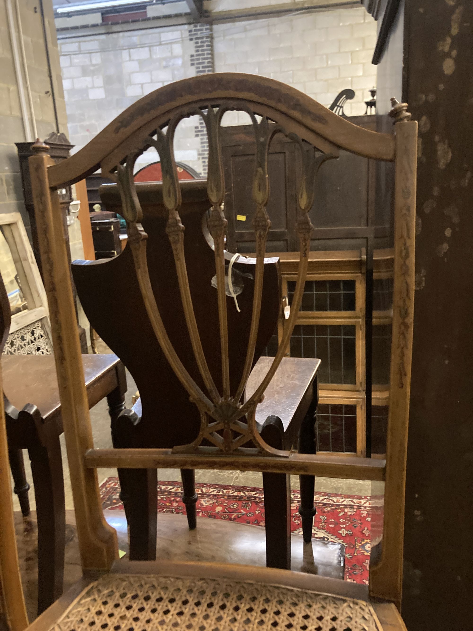 Two Edwardian cane seat chairs and a pair of painted Bentwood cane seat chairs - Image 4 of 7