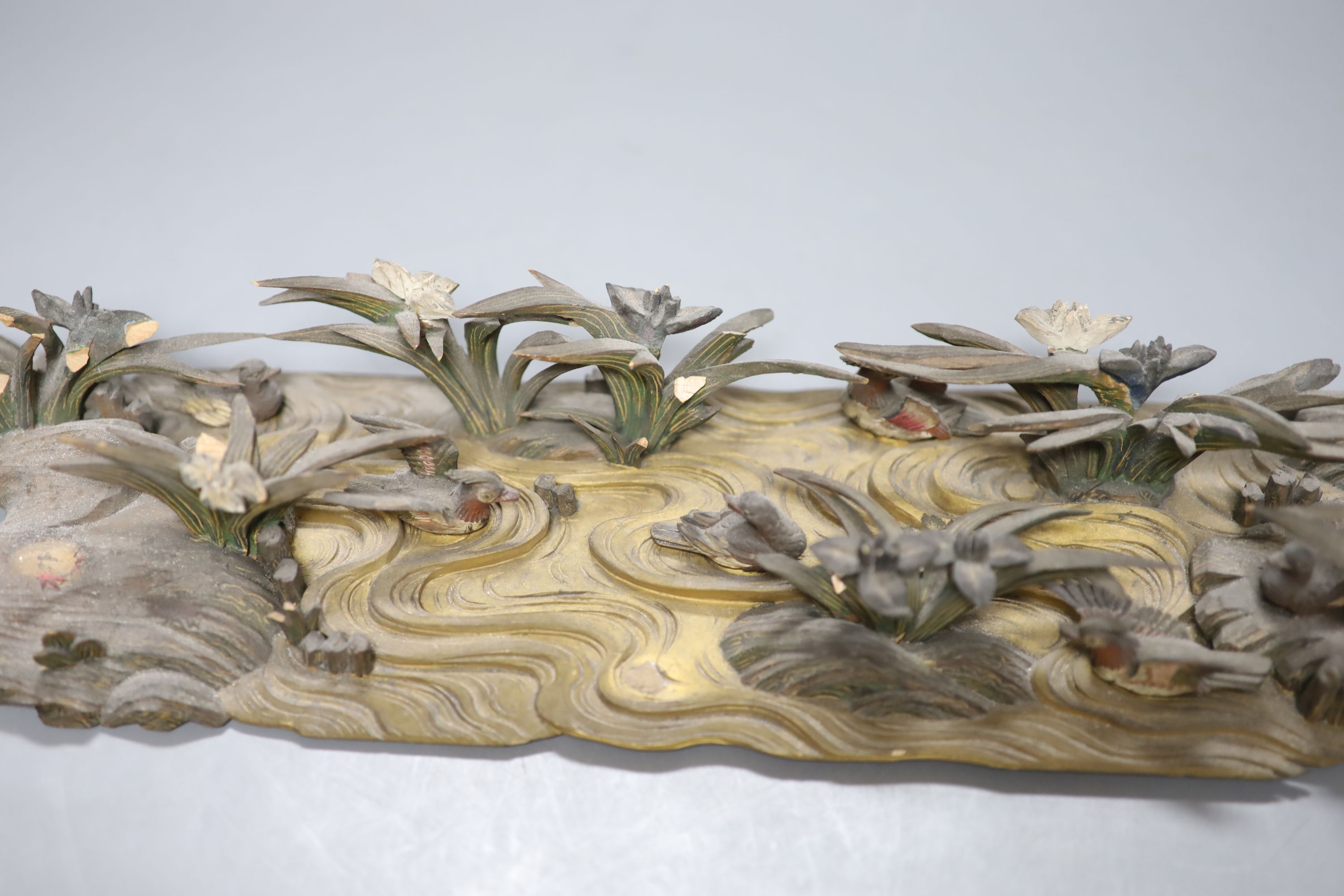 A Japanese carved and painted wood model of ducks on a pond, Meiji period, 40cm - Image 3 of 5