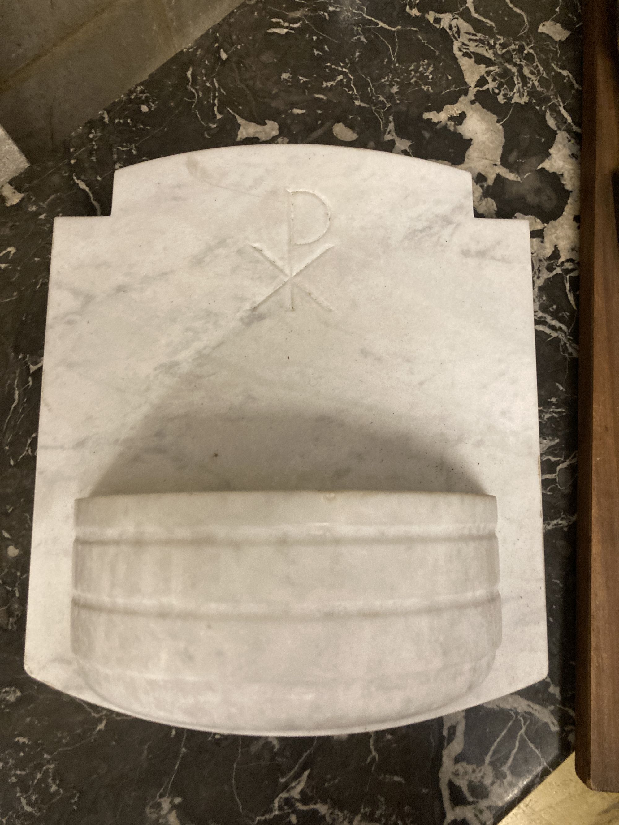 A white marble church font and a crucifix, height 75cm - Image 2 of 3