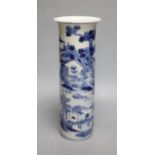 A Chinese blue and white sleeve vase, Kangxi mark but c.1900, height 30.5cm