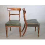 A set of eight William IV mahogany dining chairs, with curved cresting rails and spars, green fabric