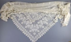 A fine 19th century bobbin lace Brussels christening veil, with letter of provenance and Ladies