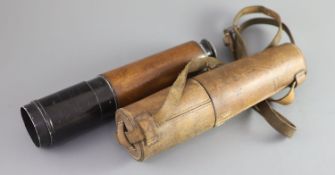 An early 20th century three draw telescope, lacquered with a leather grip, inscribed ''Westpoint
