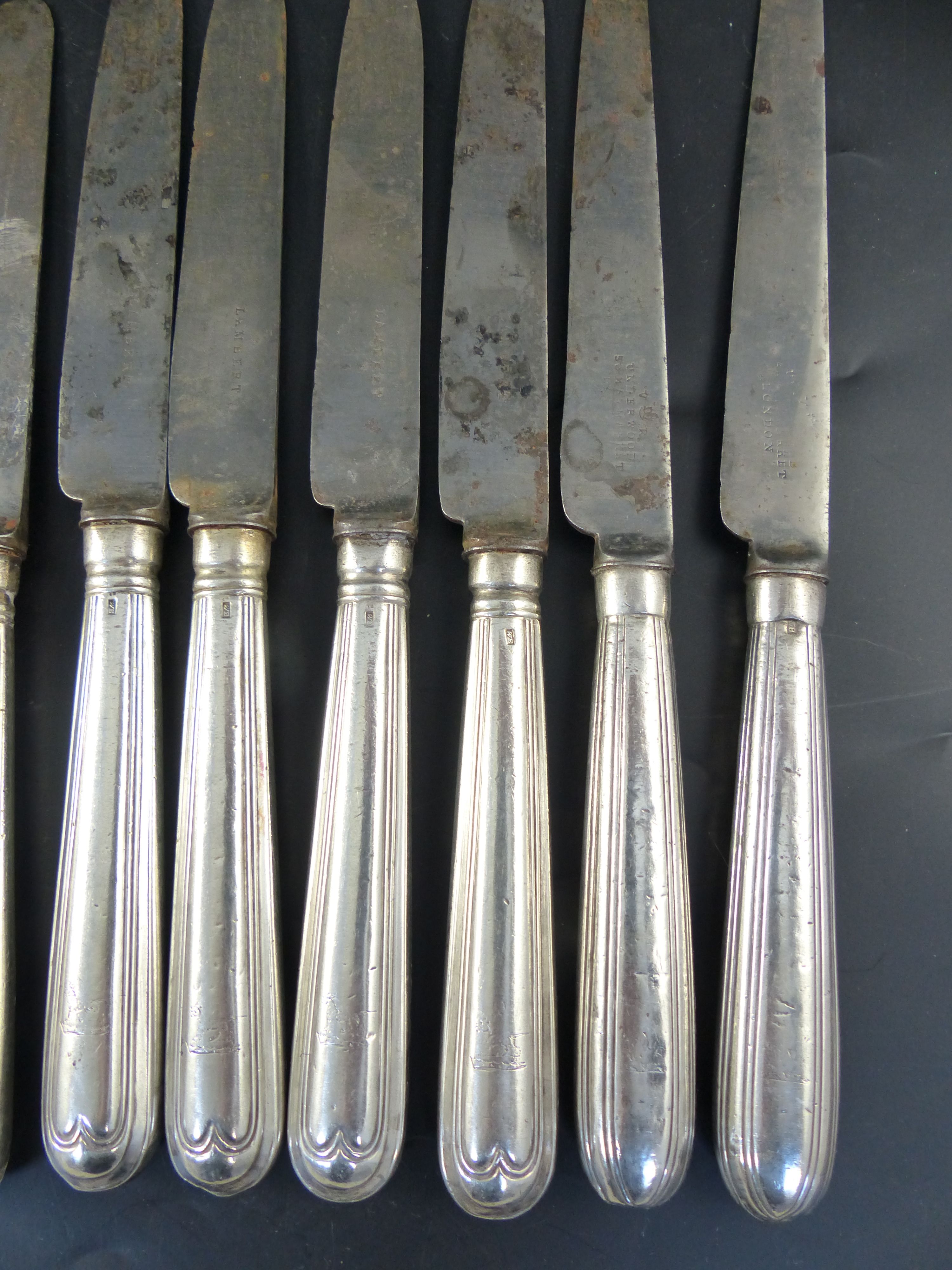 A set of twelve George IV silver handled thread pattern table knives, London, 1828 and two others ( - Image 3 of 9