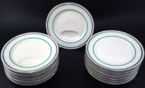 A set of twelve Spode Royal Jasmine pattern plates, with moulded dished bases, green and silver