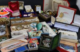 A large quantity of assorted collectables including costume jewellery, a Hanhart stopwatch, a pill