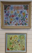 Tutt2 oilsFlowers on a blue ground and Aquatic sceneboth signed, one dated 1959, the other 196050.