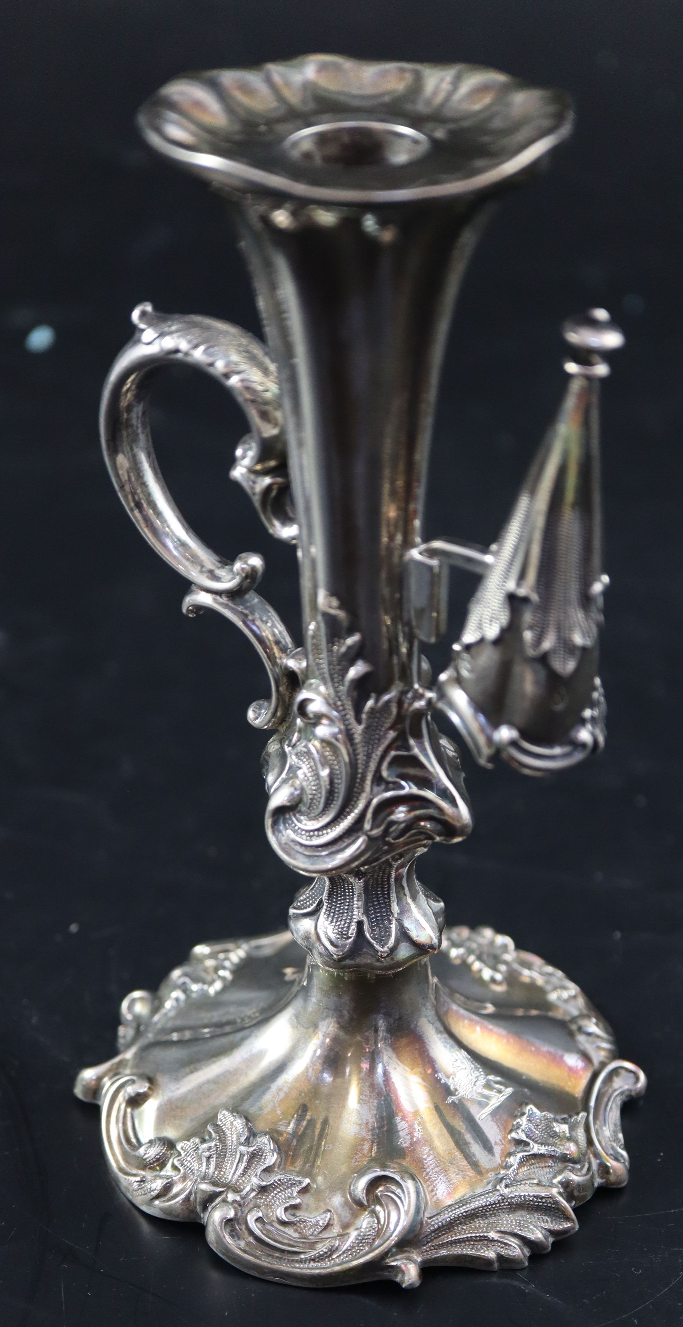 An ornate Victorian silver chamberstick, Henry Wilkinson & Co, Sheffield, 1842, snuffer 1839, 14. - Image 3 of 7