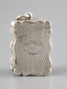 A Victorian silver rectangular vinaigrette, with engine turned ornament and ring, Frederick Marsden,