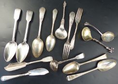 A small collection of flatware, including a pair of George III silver tablespoons, Hester Bateman,