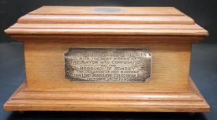 A silver mounted oak casket, presented by the Borough of Romsey to The Honourable Patricia