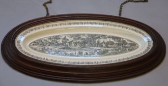 A Creil creamware fish serving dish, c.1810, printed in black with harvesting scenes within