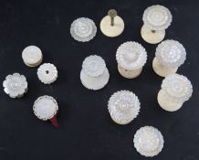 A group of 19th century Palais Royale sewing accessories comprising: seven mother of pearl and