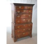 A George II mahogany chest on chest, with dentil moulded cornice over two short and three long